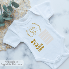 Load image into Gallery viewer, Gold Birth Announcement Onesie