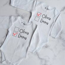 Load image into Gallery viewer, Name Check Twin Onesie Set