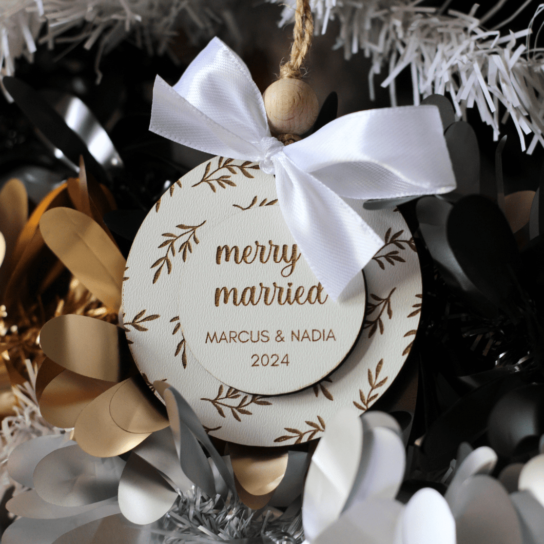 Merry & Married Wooden Ornament