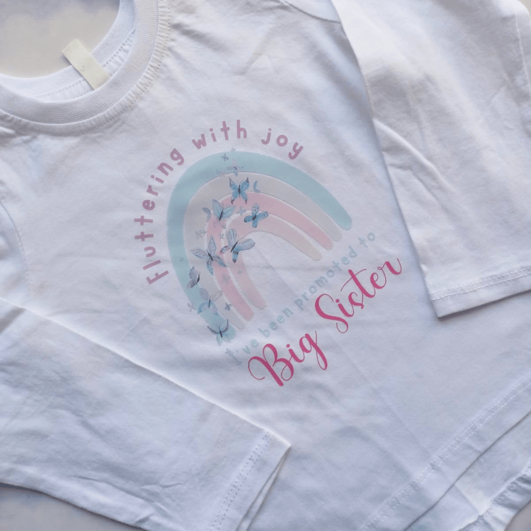 Fluttering With Joy Big Sister T-Shirt | Ready To Ship