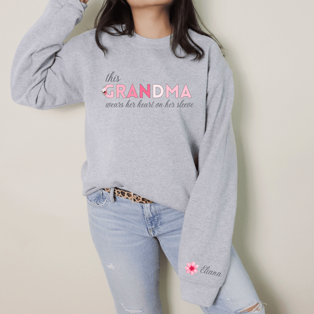 This Grandma Wears Her Heart On Her Sleeve Crew Neck | Mother's Day