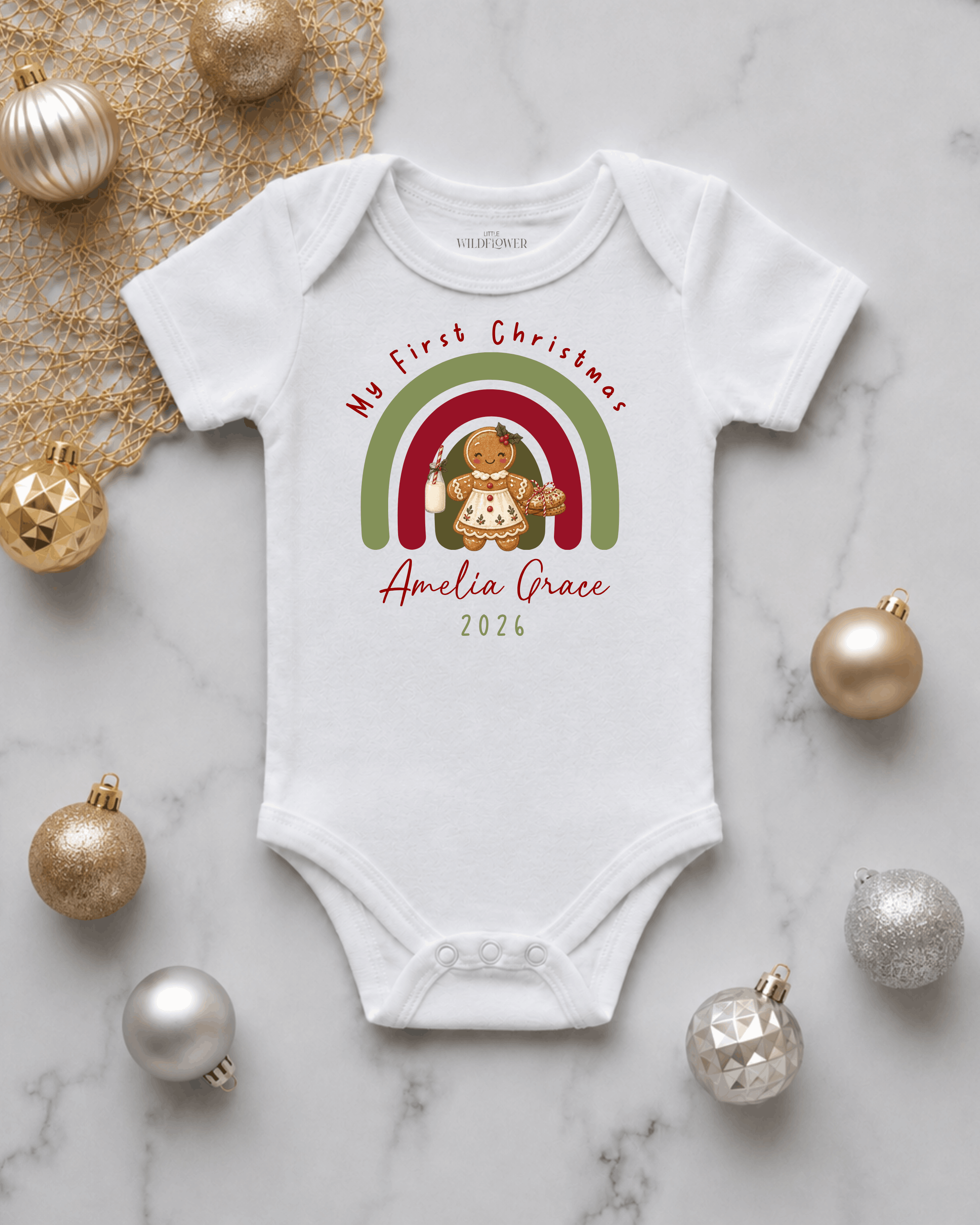 Personalised Gingerbread Rainbow First Christmas Onesie | Christmas