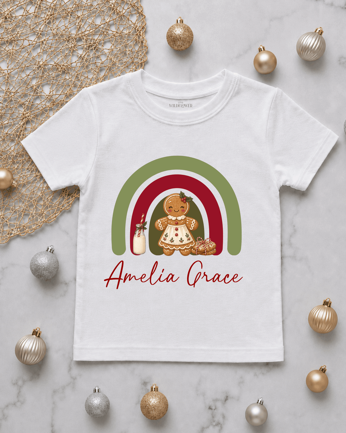 Personalised Gingerbread Rainbow Kids T-Shirt | Christmas