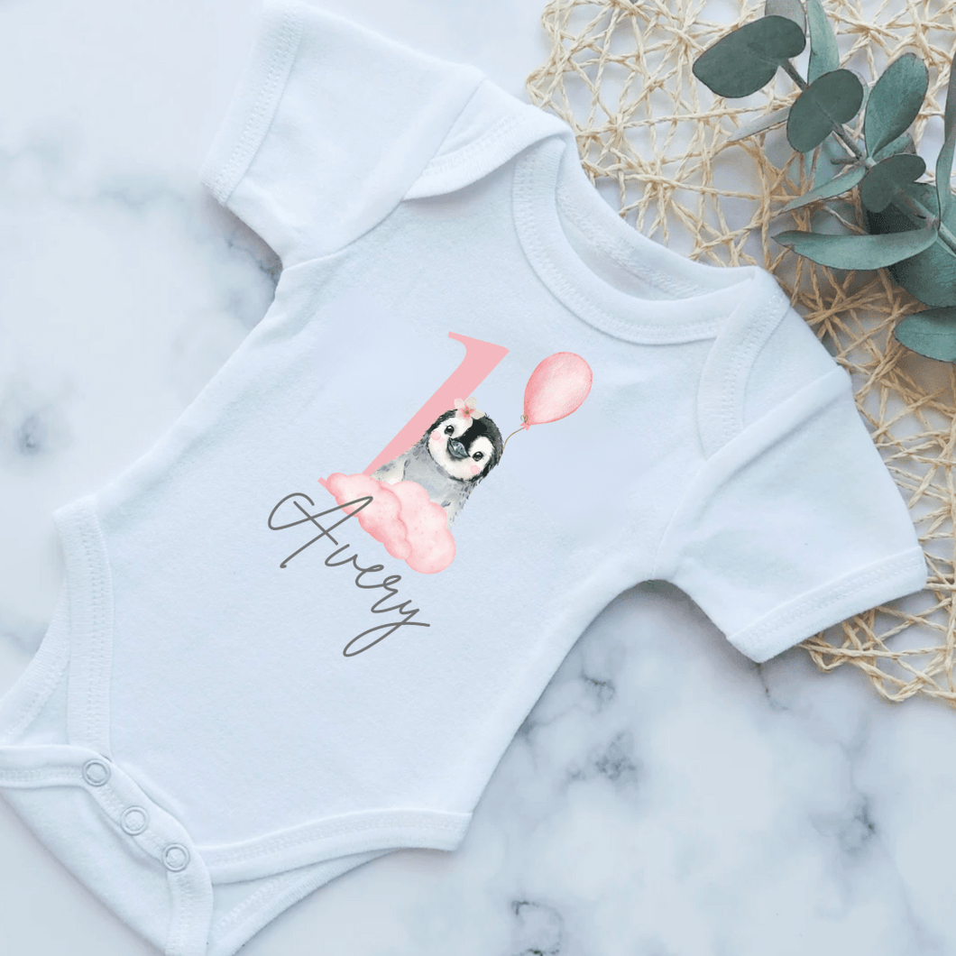 Penguin Birthday Onesie - Pink