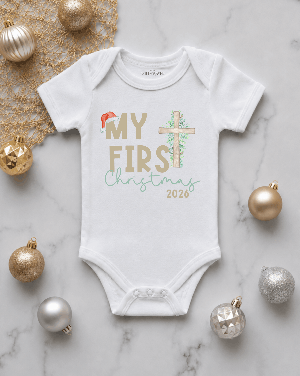 Cross First Christmas Onesie | Christmas