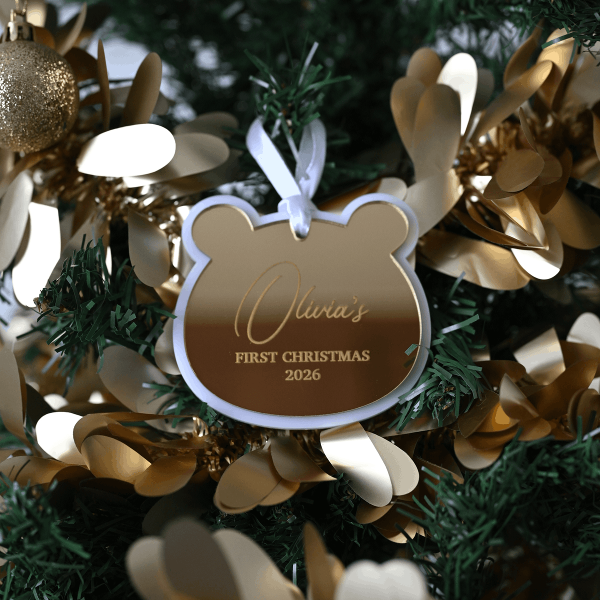 Personalised Gold Mirror First Christmas Ornament | Christmas