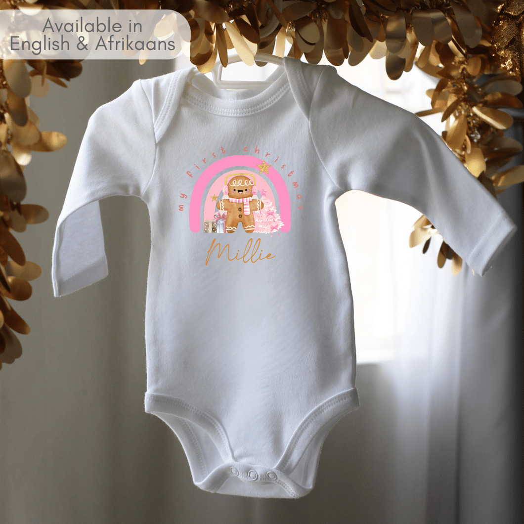 Pink Rainbow First Christmas Onesie
