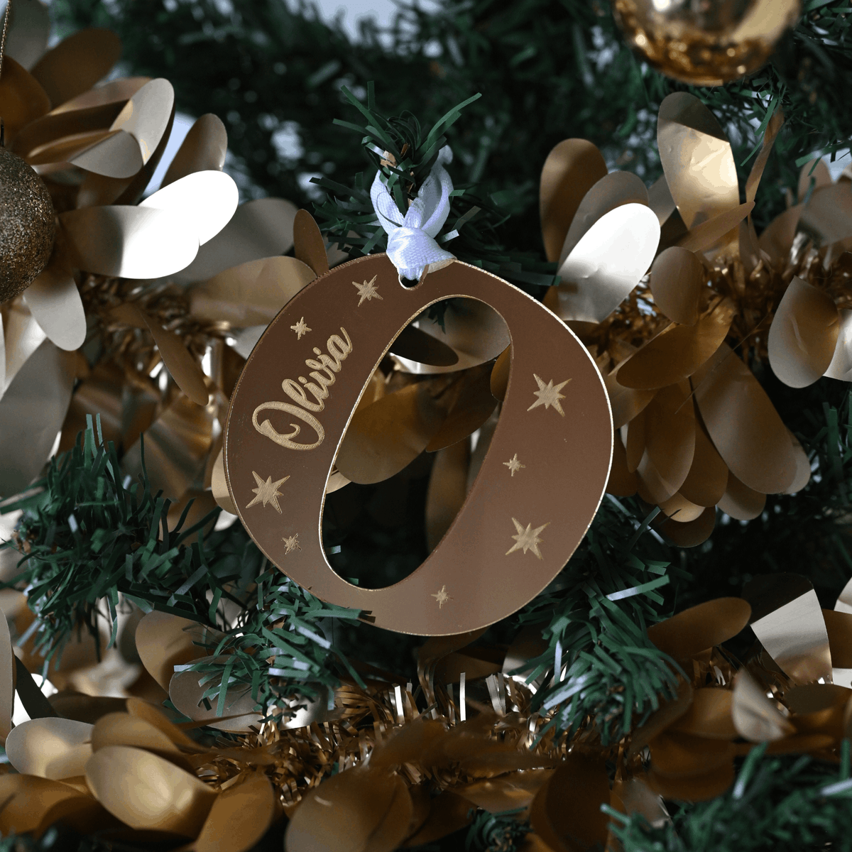 Personalised Gold Mirror Initial Christmas Ornament | Christmas