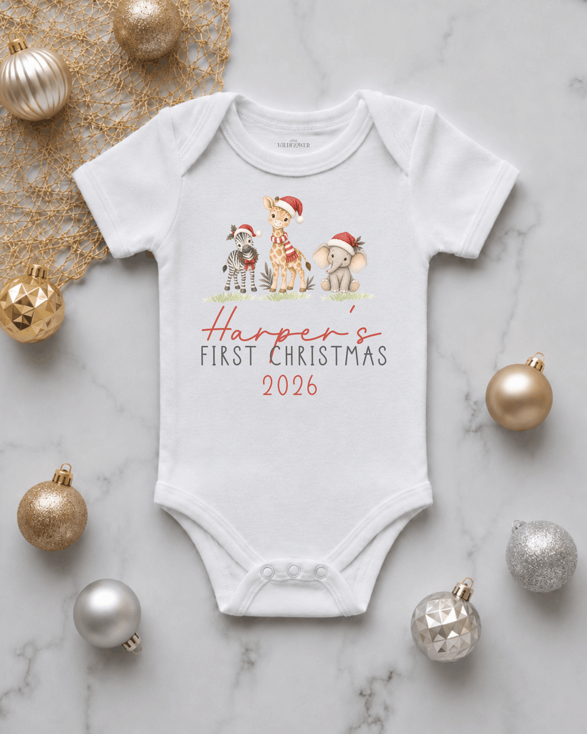 Personalised Safari First Christmas Onesie | Christmas
