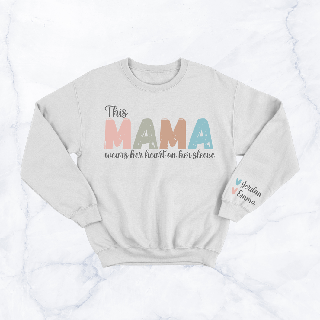 This Mama Wears Her Heart Crew Neck