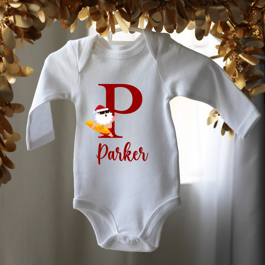 Summer Santa Initial Christmas Onesie