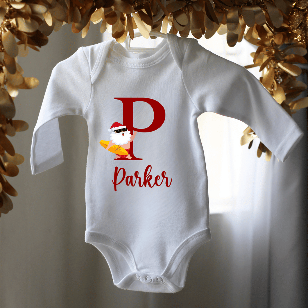 Summer Santa Initial Christmas Onesie