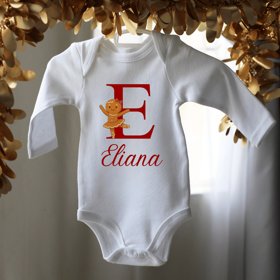 Ballet Gingerbread Initial Christmas Onesie