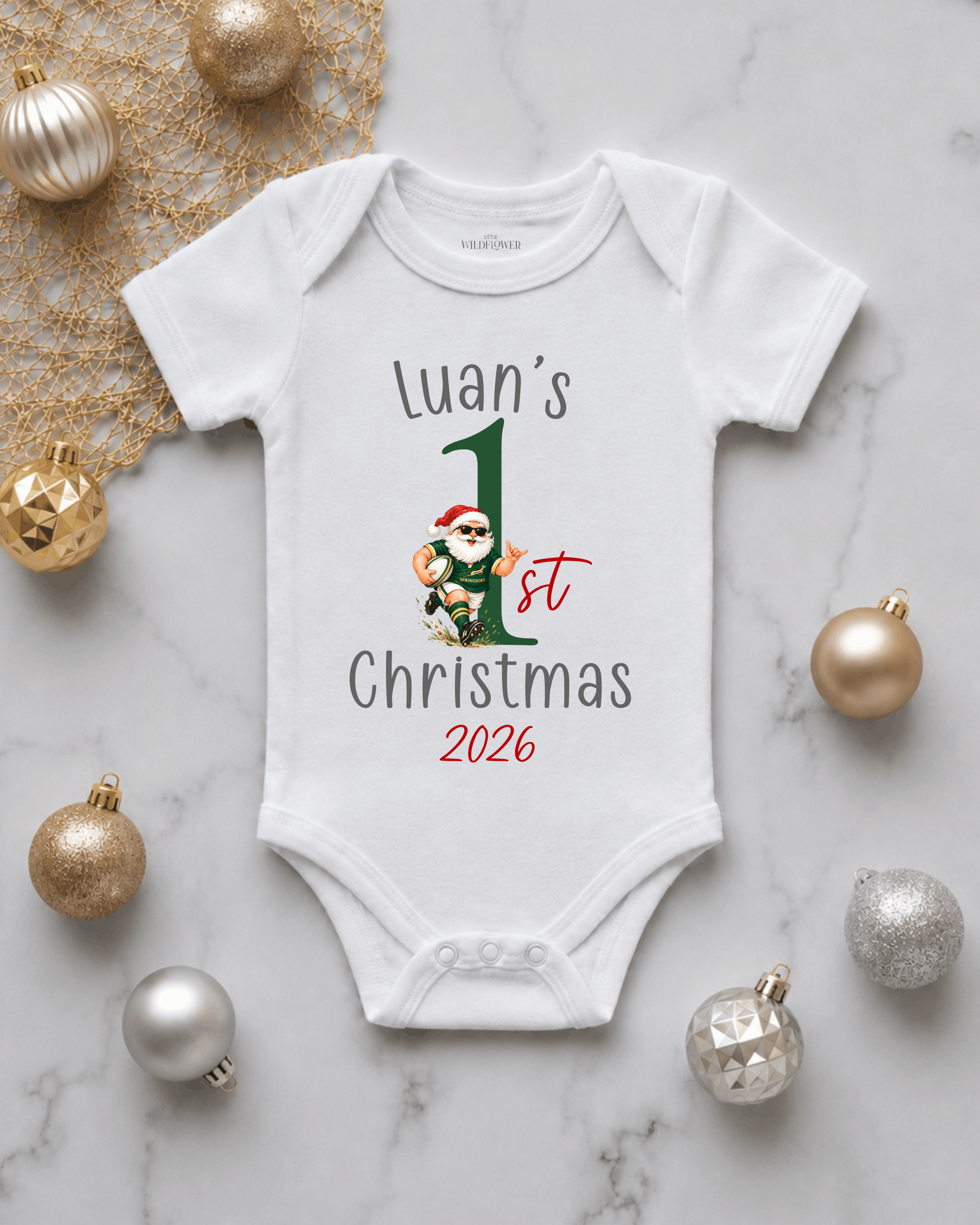 Personalised Rugby Santa First Christmas Onesie | Christmas