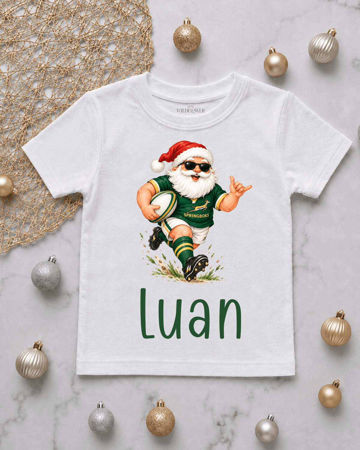 Personalised Rugby Santa Kids T-Shirt | Christmas