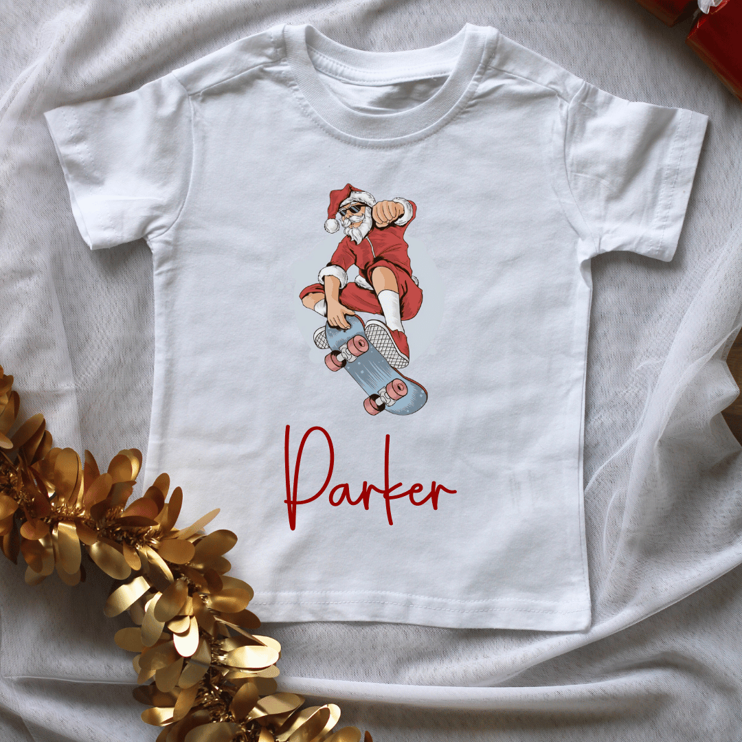 Skating Santa Christmas Kids Shirt