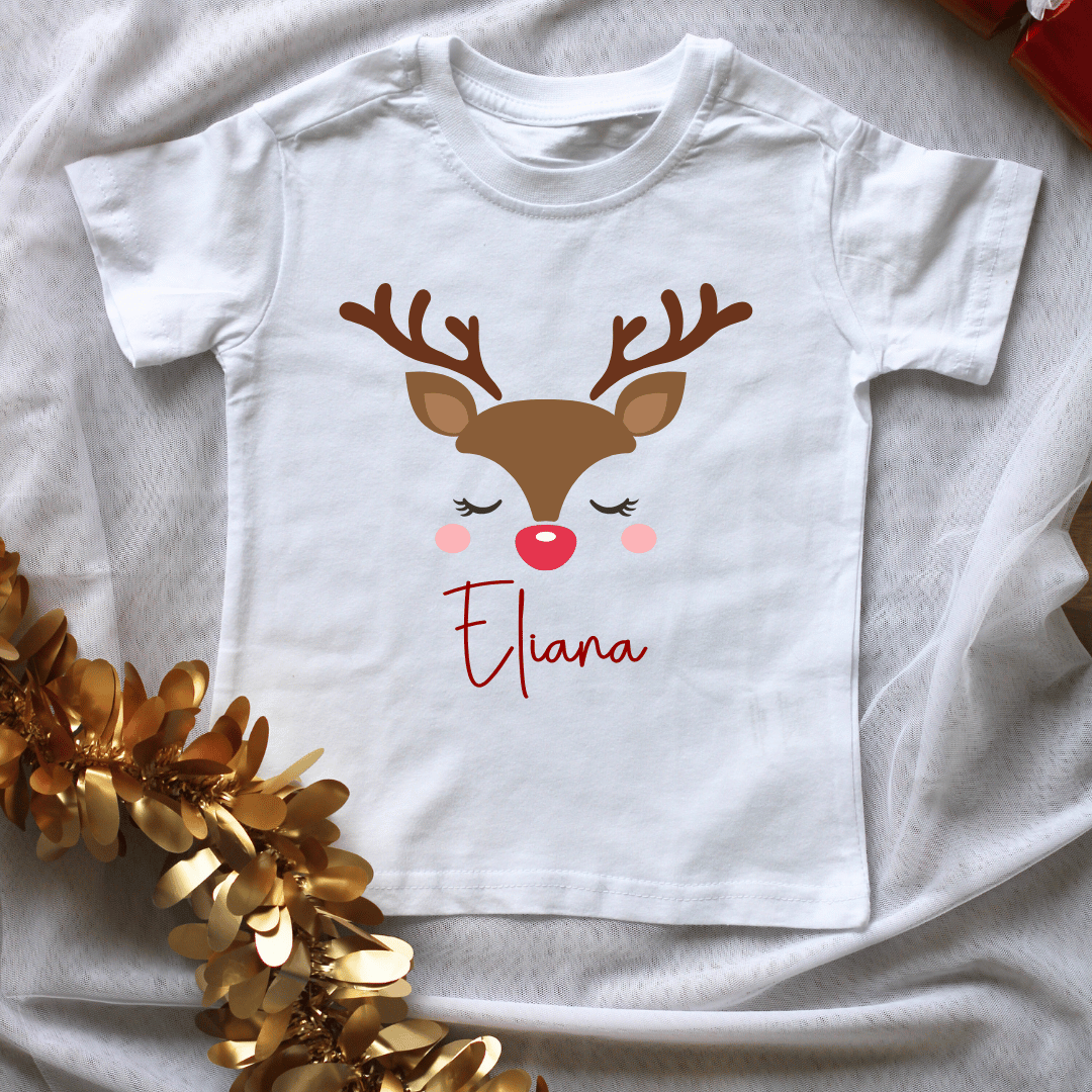 Girl Reindeer Christmas Kids Shirt