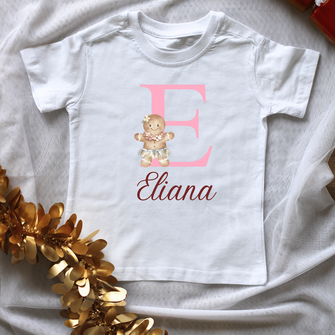 Gingerbread Initial Christmas Kids Shirt