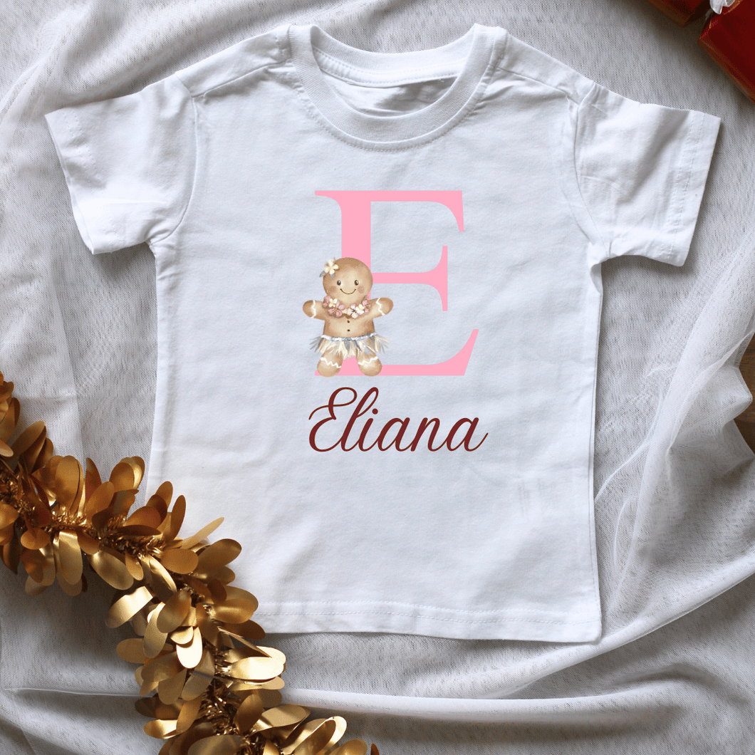 Gingerbread Initial Christmas Kids Shirt