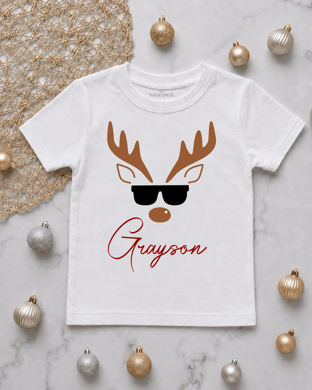 Personalised Sunglasses Reindeer Kids T-Shirt | Christmas