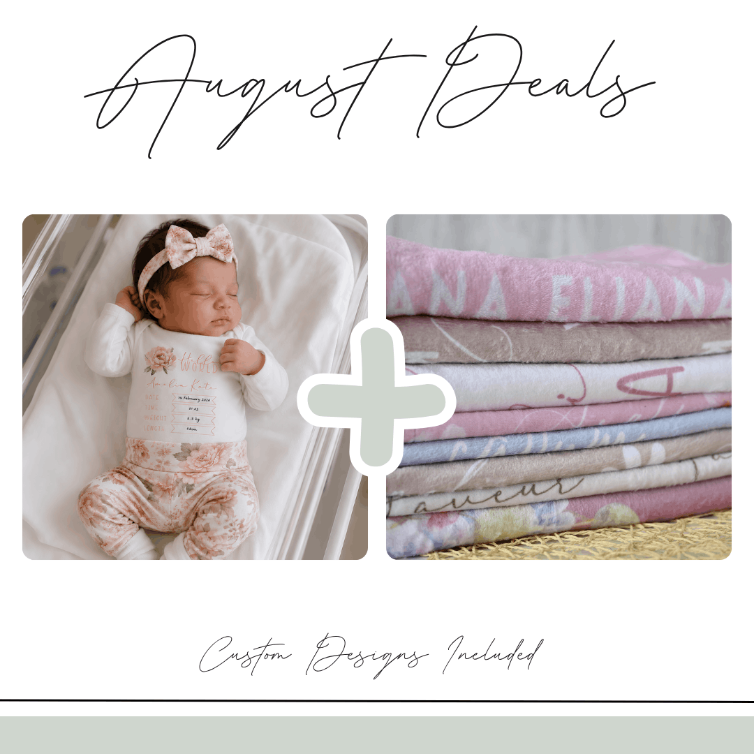 Personalised 3 Piece Birth Outfit & Small Blanket | August Deals