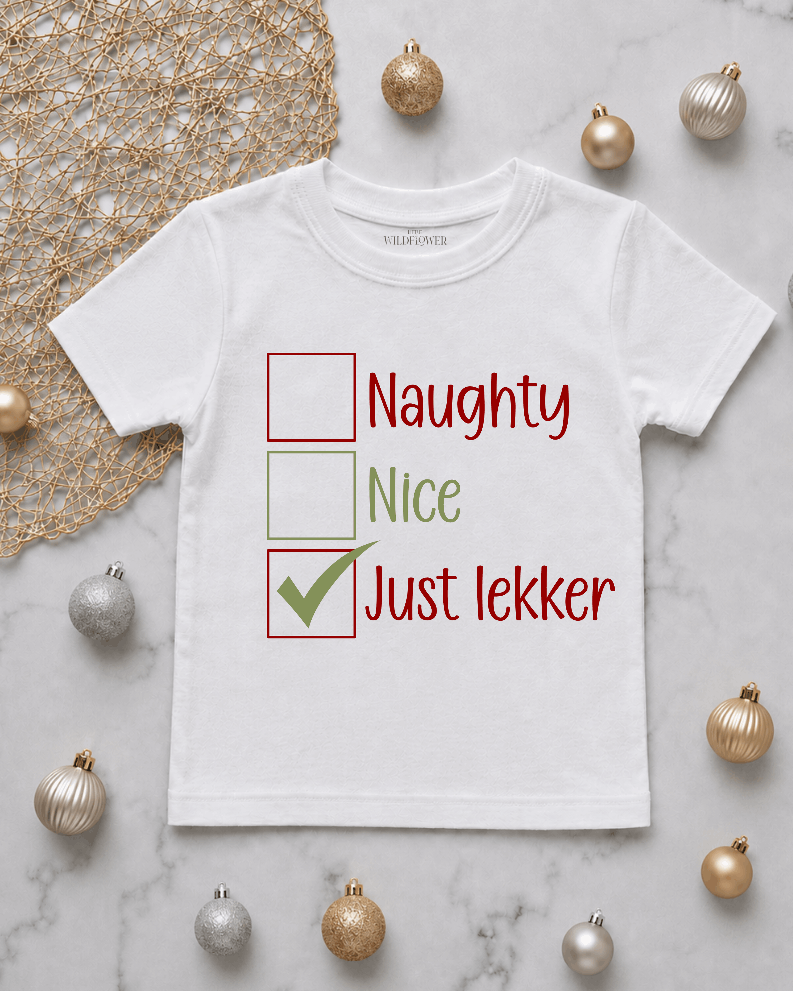 Naughty, Nice, Just Lekker Kids T-Shirt | Christmas