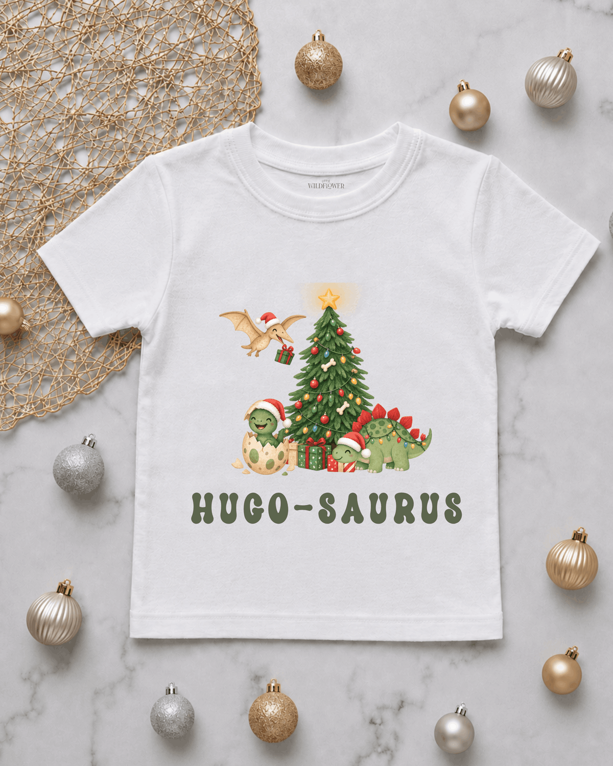 Personalised Name-Saurus Kids T-Shirt | Christmas