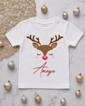 Personalised Reindeer Face Kids T-Shirt | Christmas