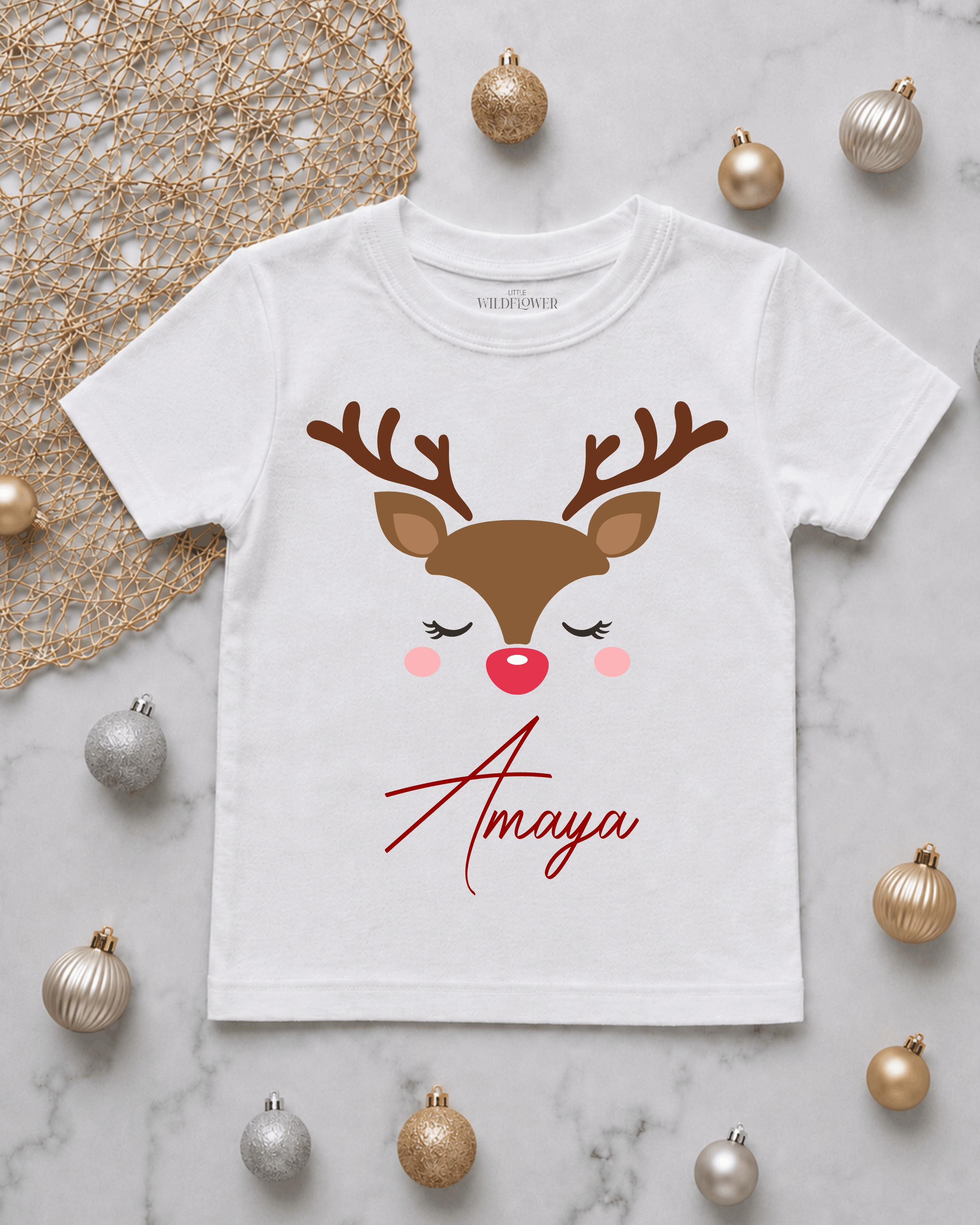 Personalised Reindeer Face Kids T-Shirt | Christmas