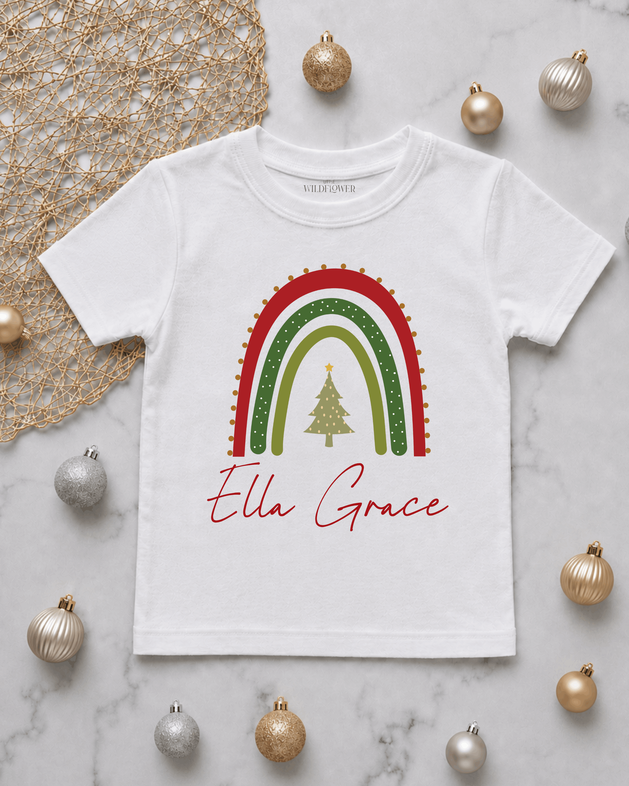 Personalised Christmas Rainbow Kids T-Shirt | Christmas
