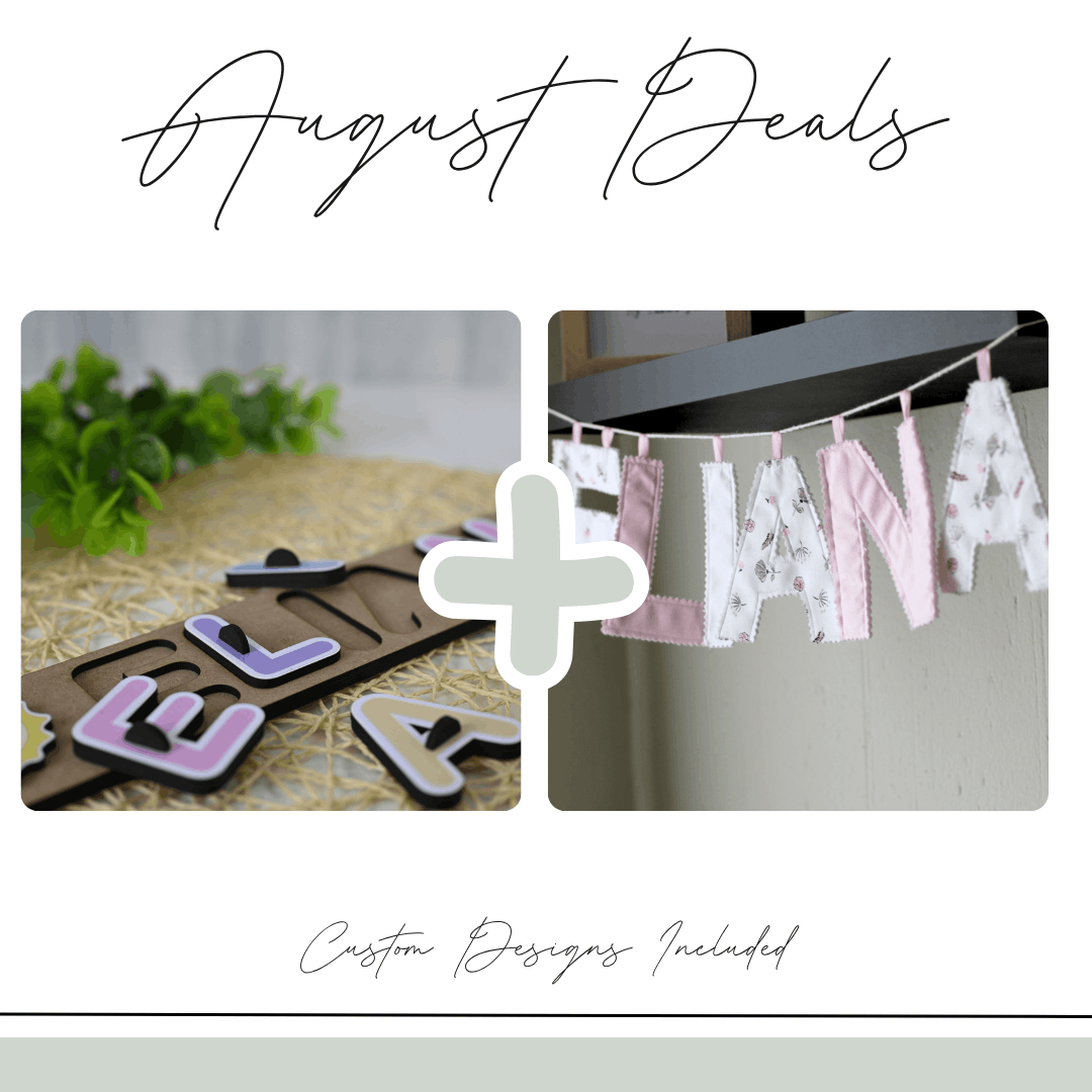 Personalised Wooden Name Puzzle & Fabric Name Banner | August Deals