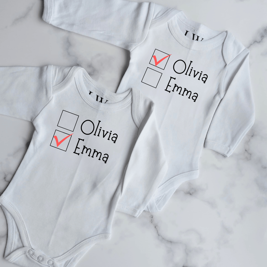 Name Check Twin Onesie Set