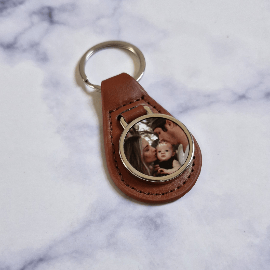 Personalised Faux Leather Photo Keyring | Father's Day