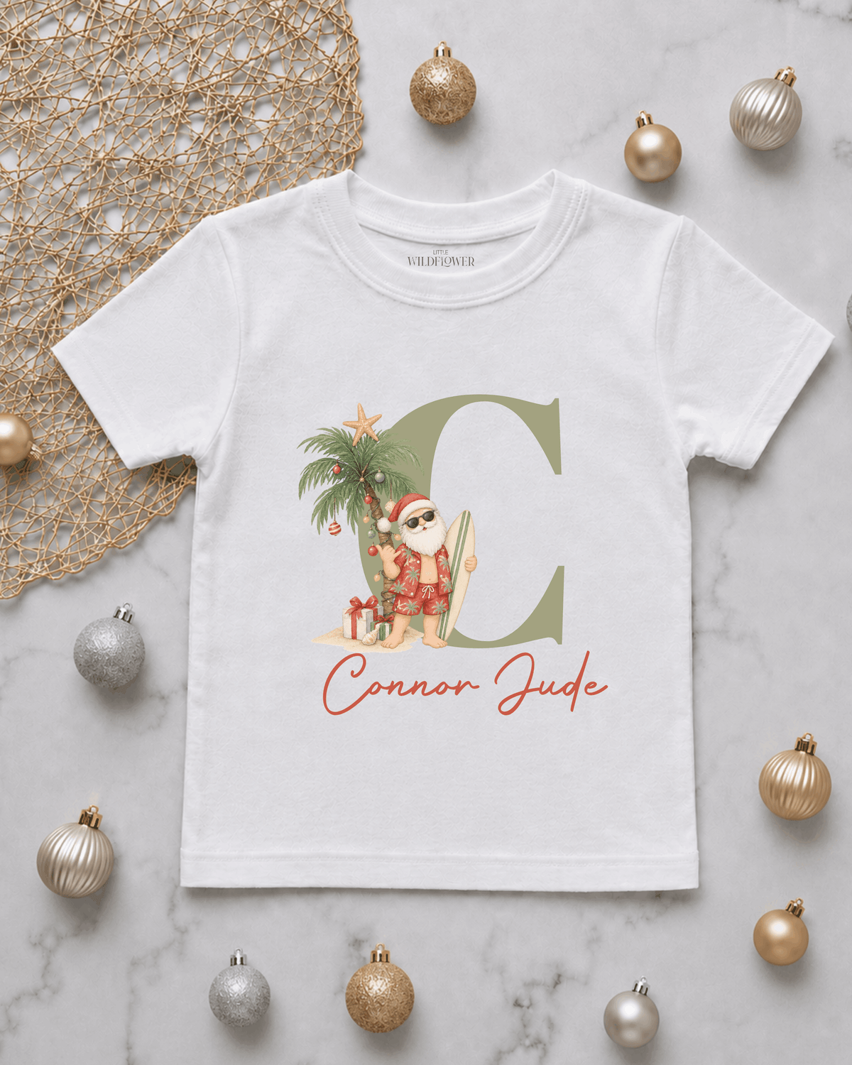 Personalised Beach Santa Kids T-Shirt | Christmas