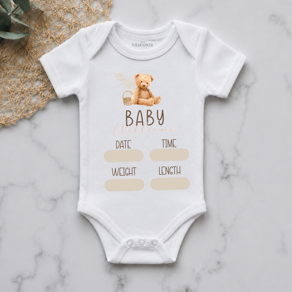 Teddy Bear Personalised Birth Announcement Onesie