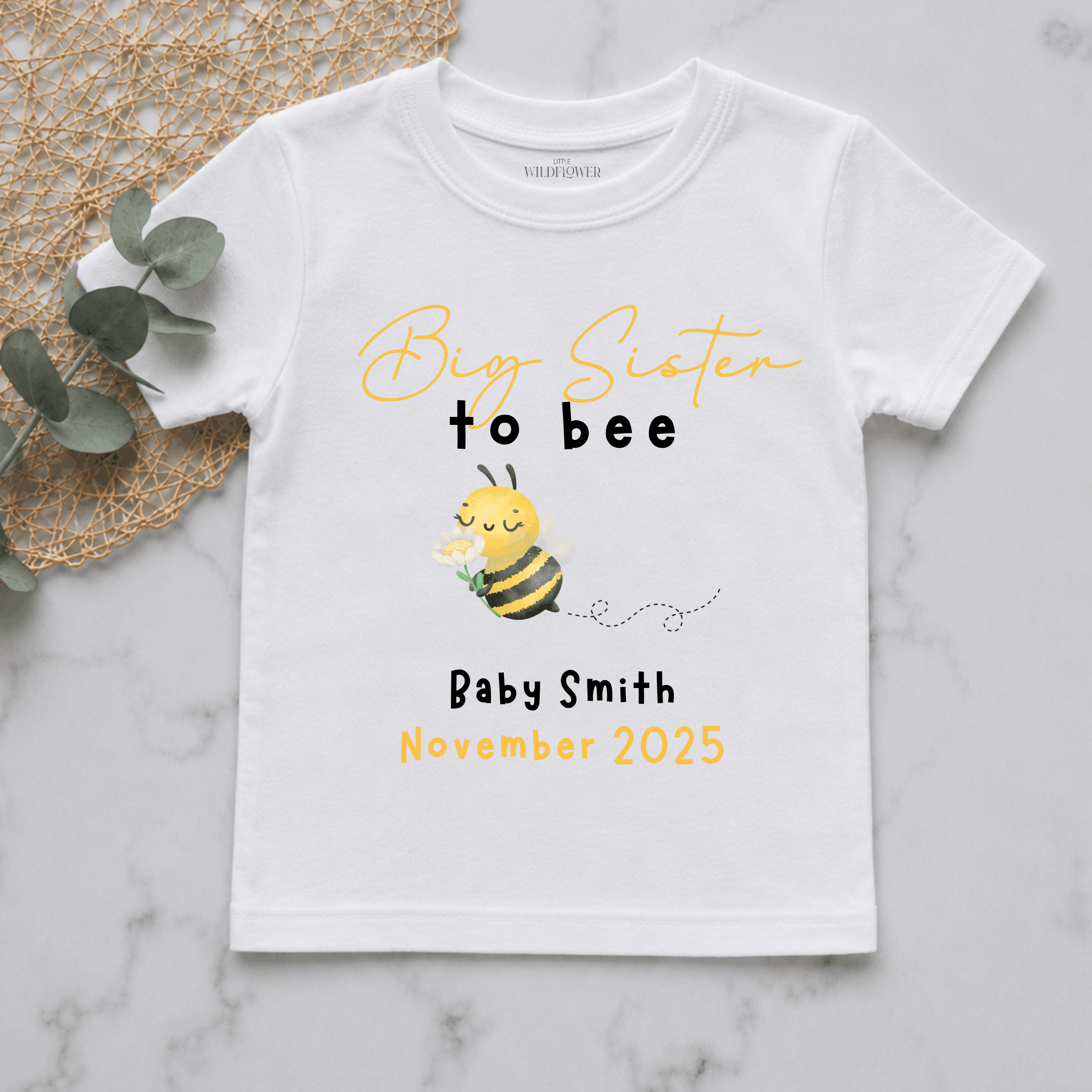 Big Sister To Bee Personalised Pregnancy Announcement Kids Shirt