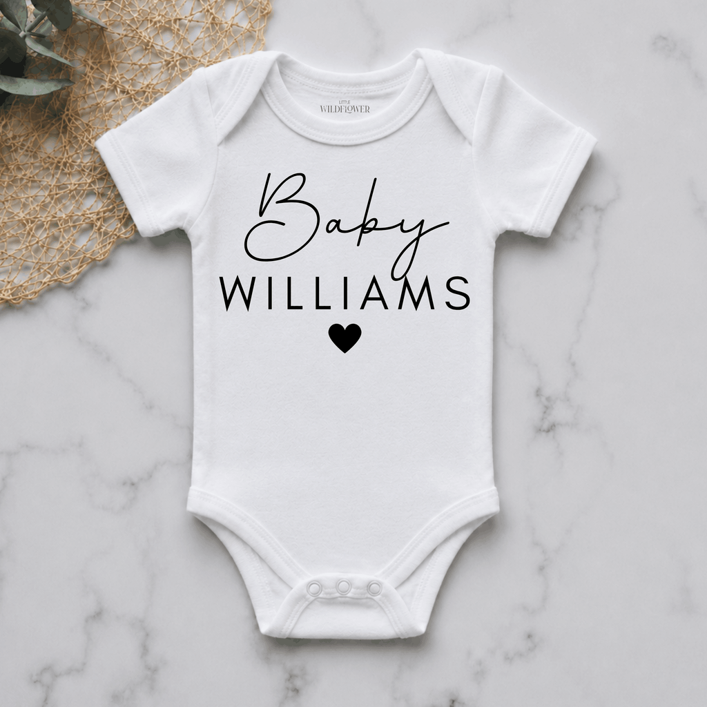 Classic Baby Surname Personalised Pregnancy Announcement Onesie