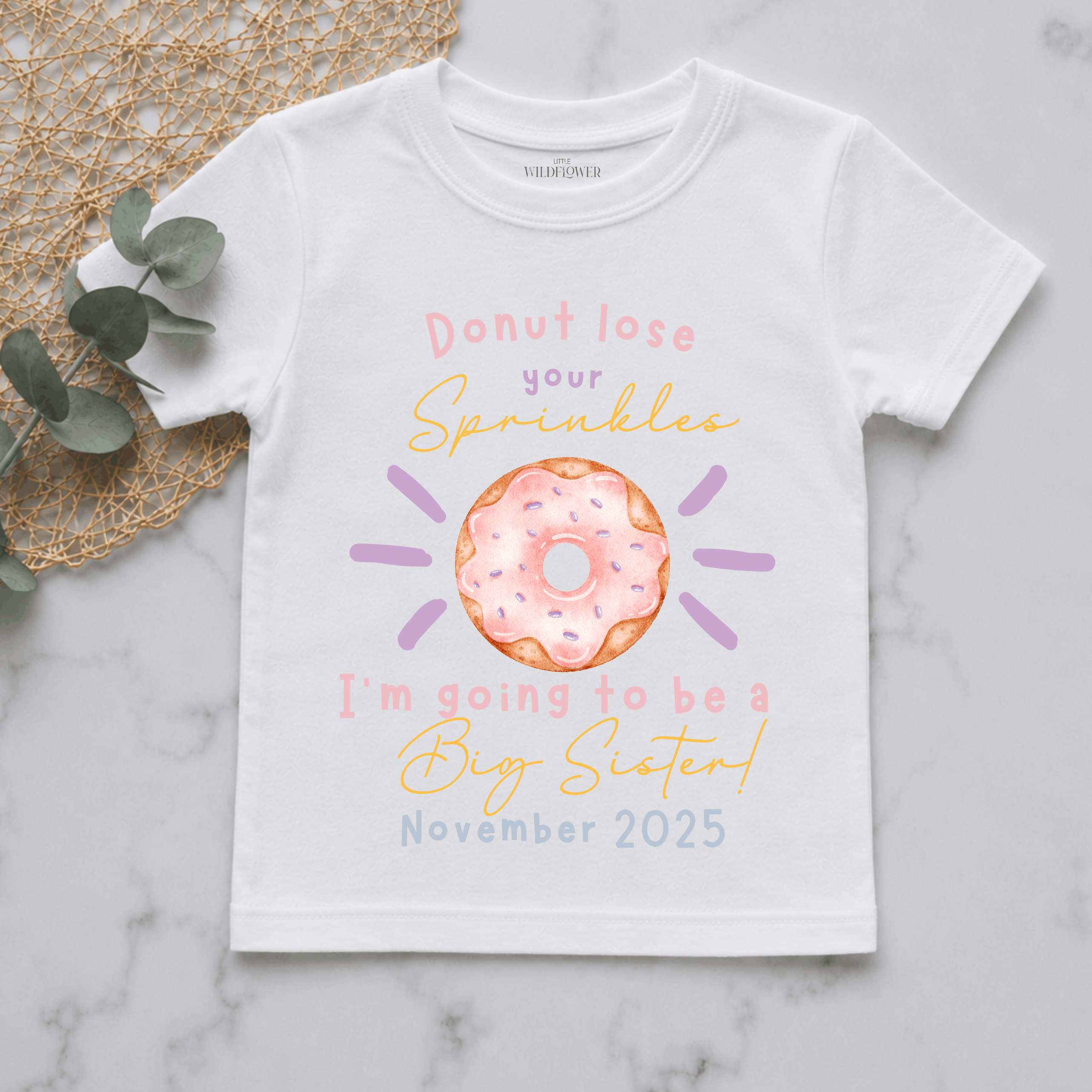 Donut Big Sister Personalised Pregnancy Announcement Kids Shirt