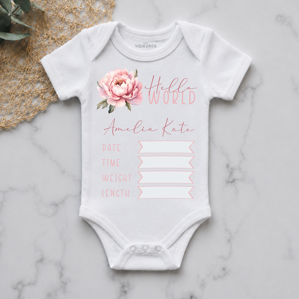 Floral Personalised Birth Announcement Onesie