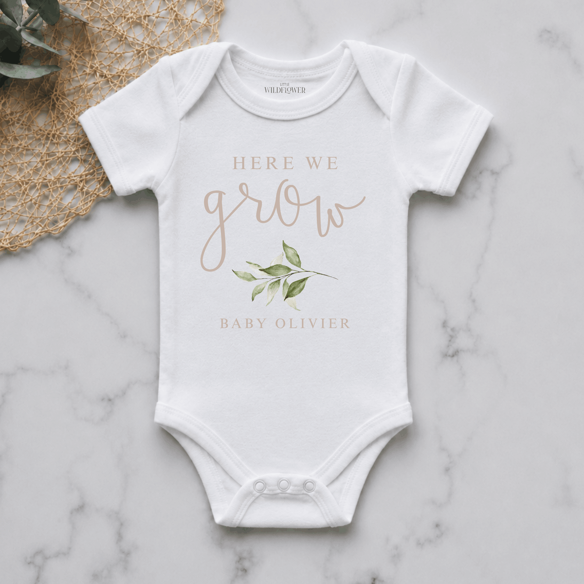 Here We Grow Personalised Pregnancy Announcement Onesie