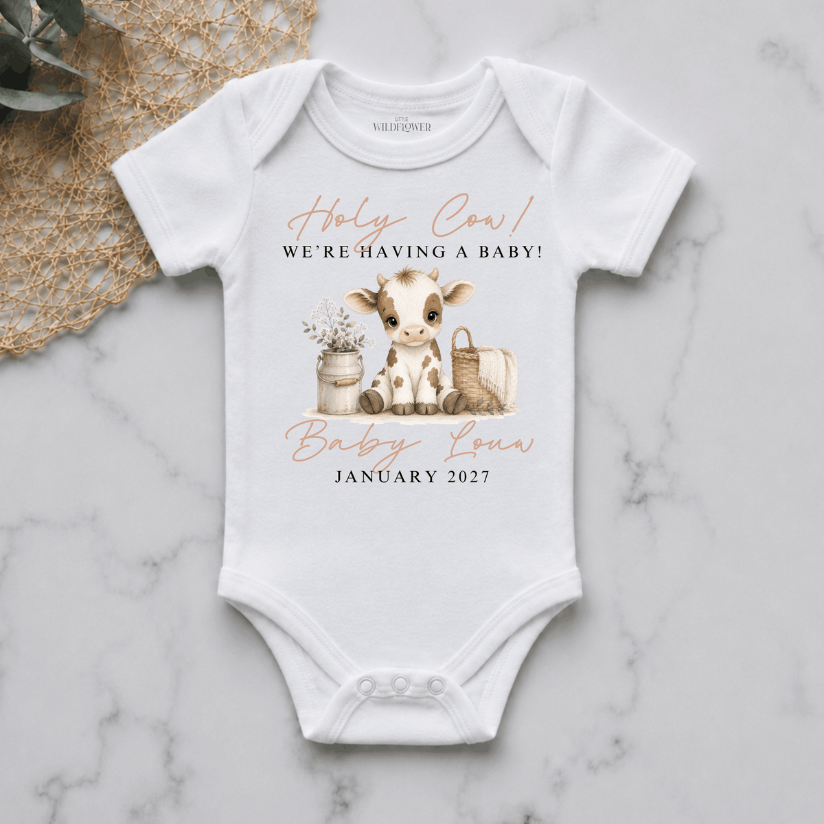 Holy Cow, We're Having A Baby Personalised Pregnancy Announcement Onesie
