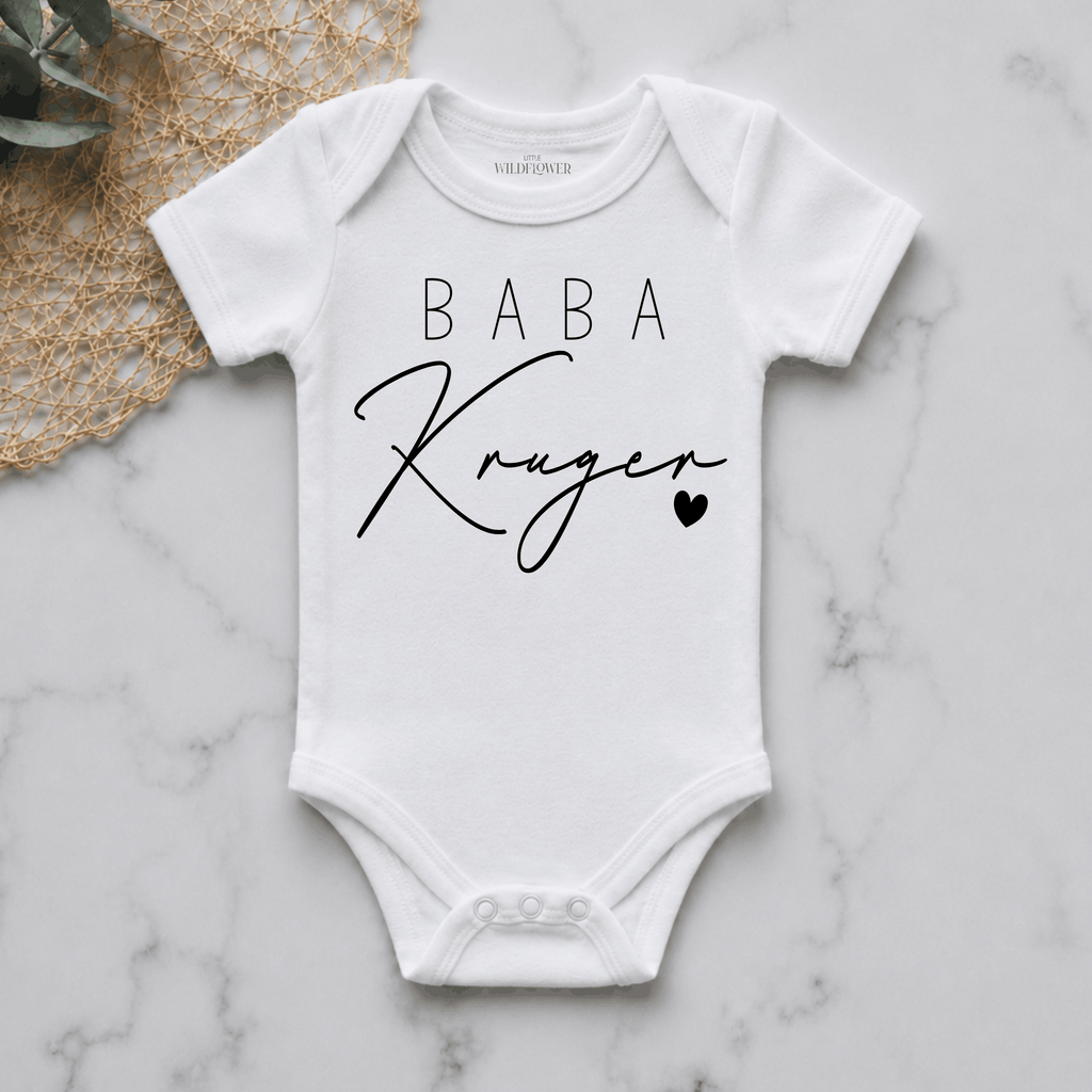 Minimalistic Baby Surname Personalised Pregnancy Announcement Onesie