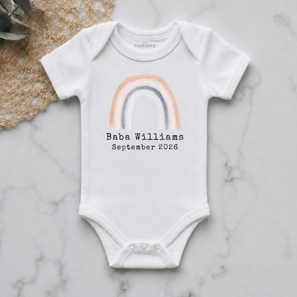 Neutral Rainbow Personalised Pregnancy Announcement Onesie