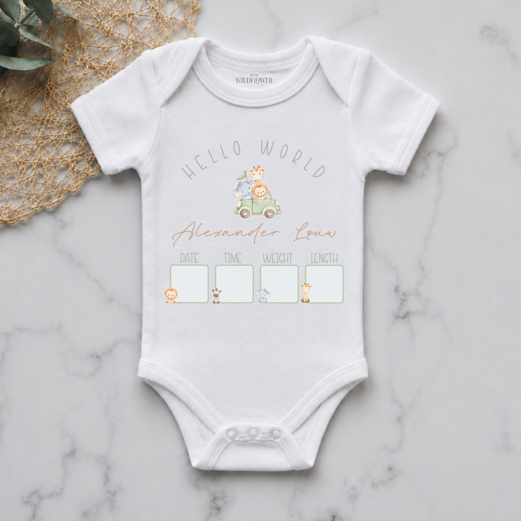 Safari Personalised Birth Announcement Onesie