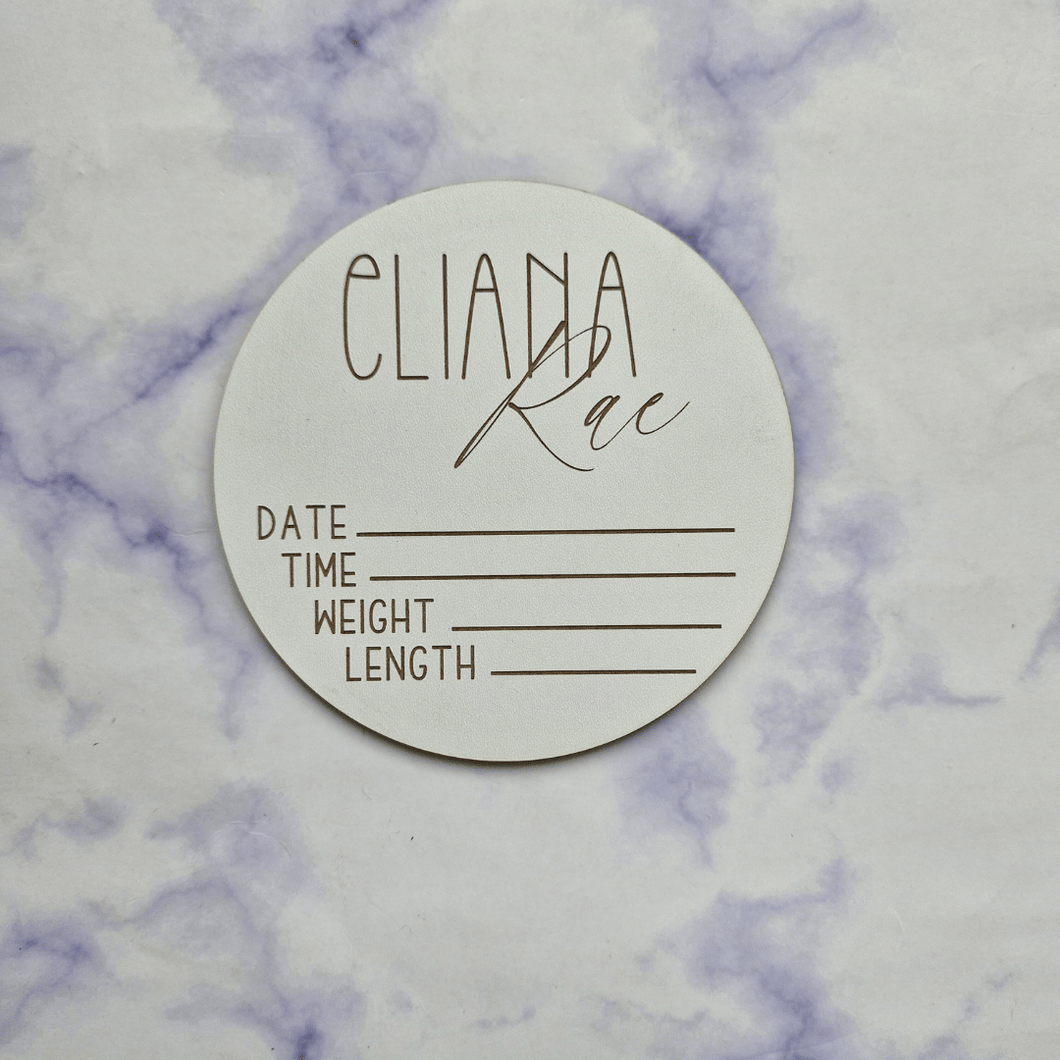 Name Wooden Birth Announcement Disc