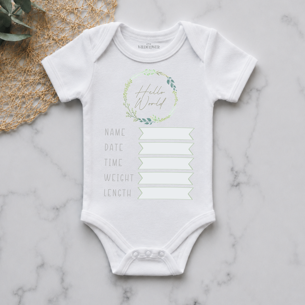 Wreath Personalised Birth Announcement Onesie